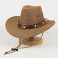 thumbnail image 5 of SRZYMJ Kids Western Straw Cowboy Hat, Classic Woven Wide Brim Cowboy Hat with Adjustable Chin Cord, Outdoor Sun Protection Hat for Boys Girls, 5 of 5