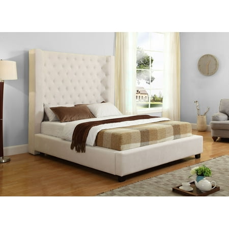 Best Master Furniture Jamie Upholstered Tower Low Profile Bed, Cream Cal