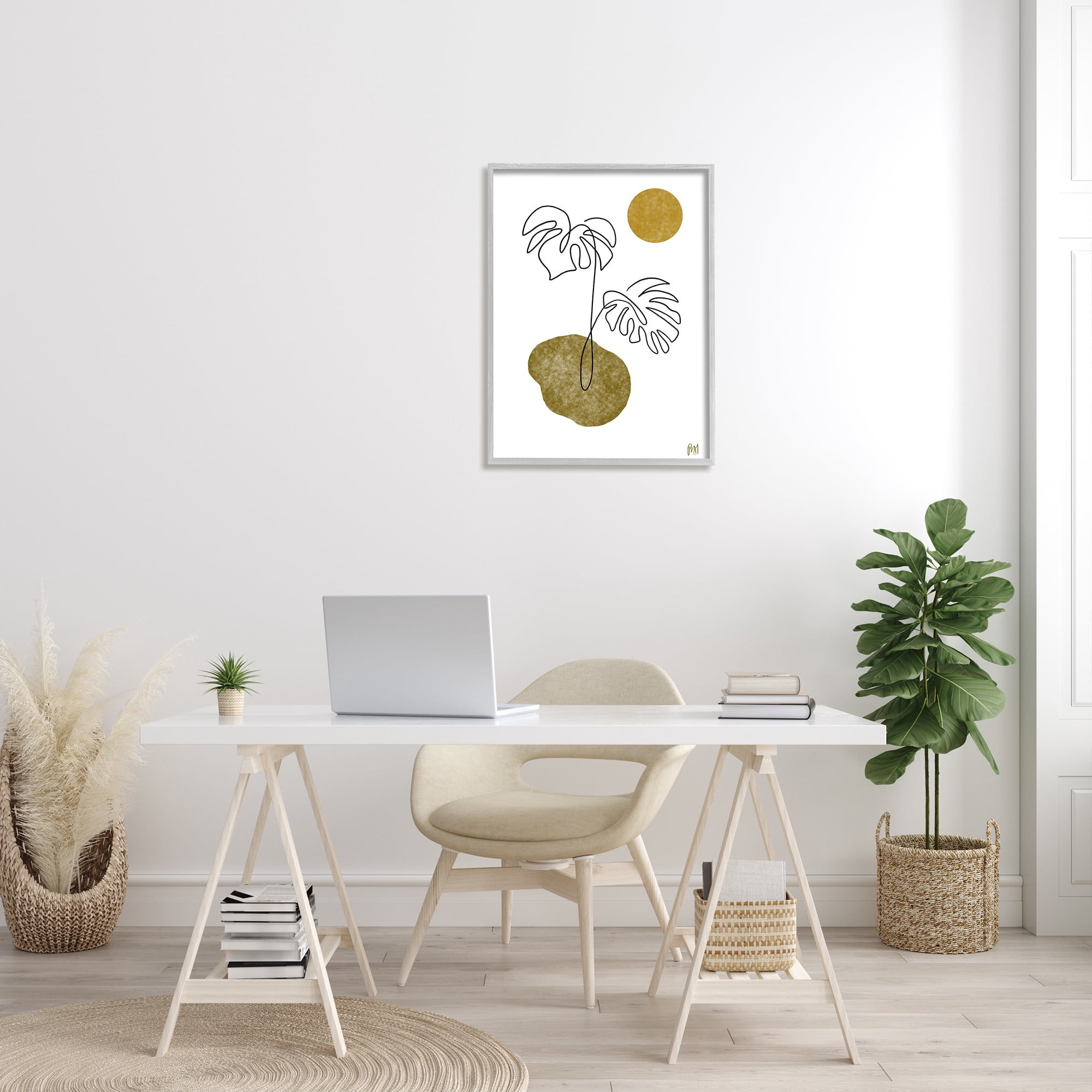 Stupell Indtries Tropical Monstera Palms Line Drawing Abstract Desert Sky,24 x 30,Design by Birch&Ink
