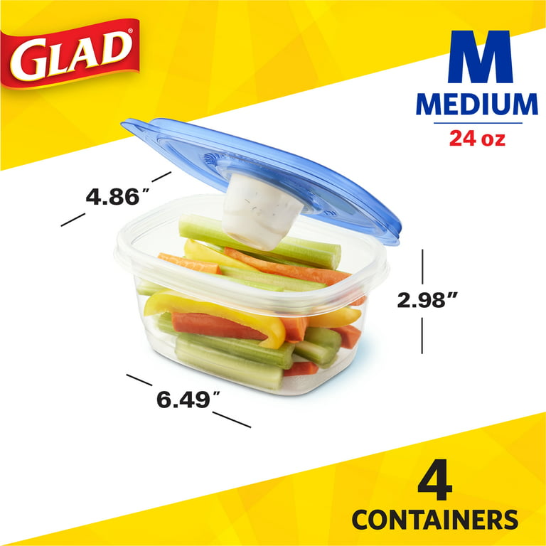 Glad To Go Snack Containers & Lids, Medium Rectangle, 3 Cups - 4 containers & lids