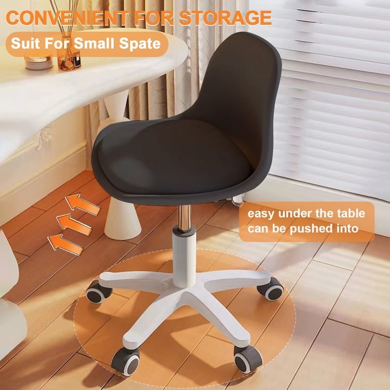 XUEGW Small Desk Task Chair 1 Pack, Cute Armless Vanity Chairs with Soft Padded Cushion, Plastic Height-Adjustable Home Office Chairs for Teens Girls, Black