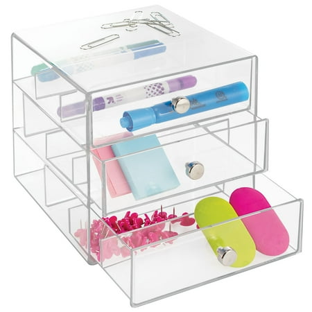 iDesign Clear Plastic Divided 3-Drawer Vanity & Countertop Organizer  7  x 6.5  x 6.5”