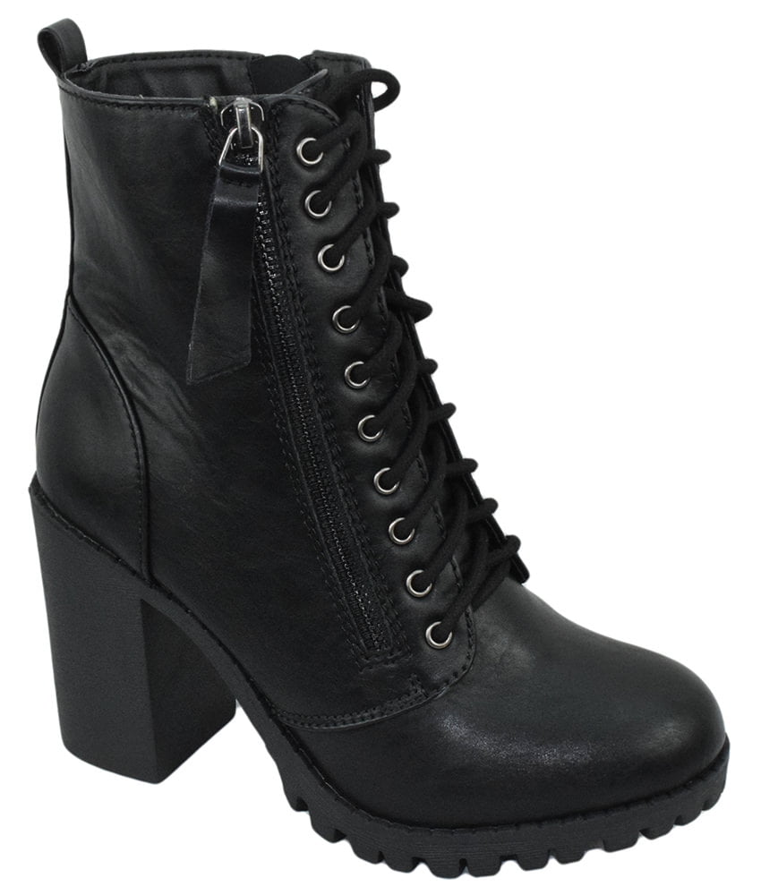 high heel combat boots