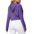 thumbnail image 4 of Puntoco Women's Cropped Hoodie, Casual Long Sleeve Drawstring Hooded Sweatshirt, Solid Color Back Cutout Pullover Top for Streetwear Purple-V XXL, 4 of 8
