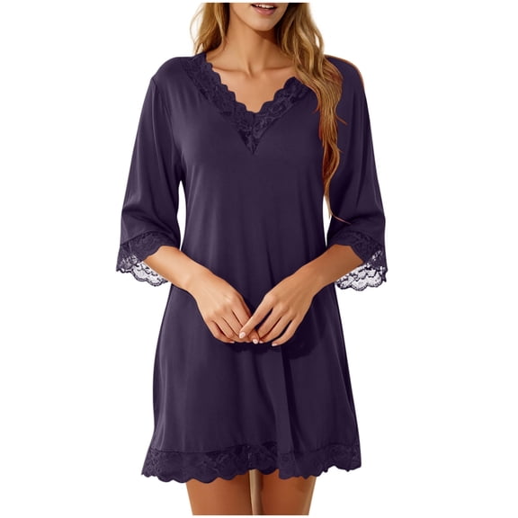 yillto Womens Lace Nightgown 3/4 Sleeve Sleepwear Nightshirts V Neck Comfy Nightdress Nightgowns