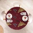 thumbnail image 4 of Ambesonne Bohemian Fitted Round Tablecloth, Cartoon Moths Leaves Stars, 45"- 56" Diameter, Pale Caramel and Maroon, 4 of 5
