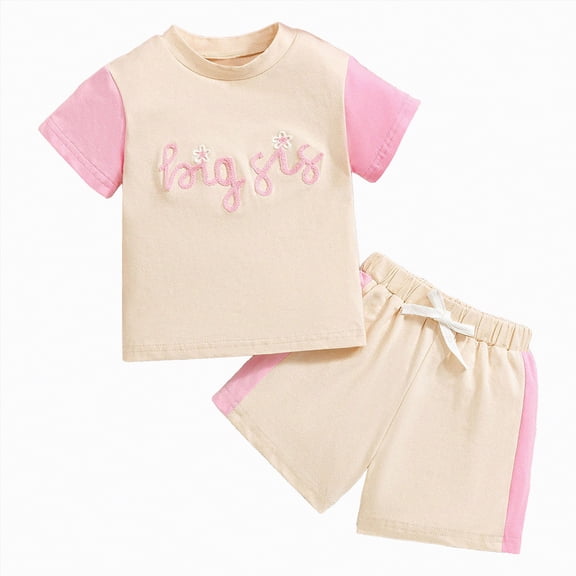 Kaprioy Girls Summer Outfits Toddler Baby Girl Clothes Big Sis Short Sleeve T Shirt Top and Shorts Matching Sister Summer Outfit