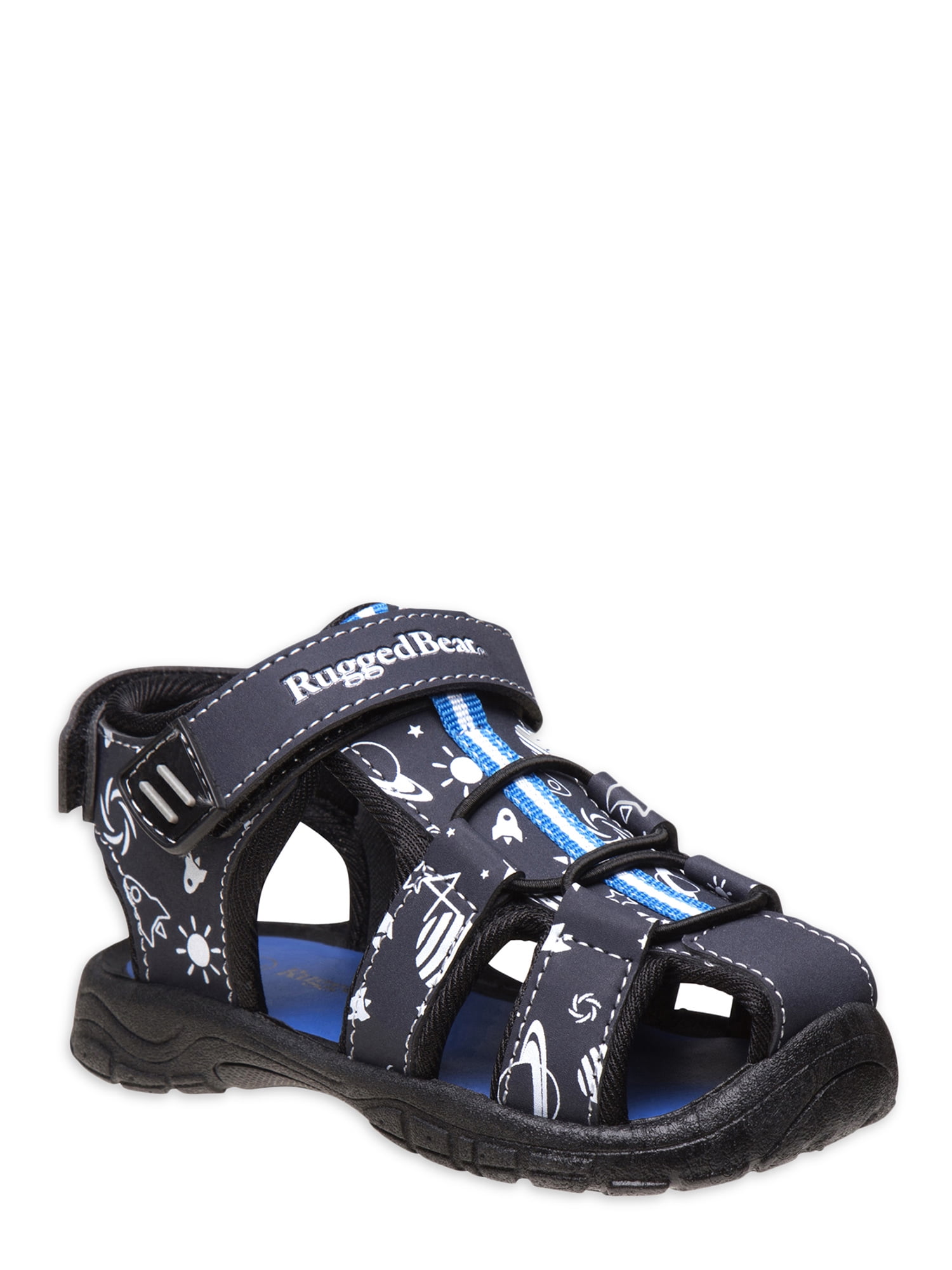 Rugged Bear doble ajustable hook and loop Boys closed toe sport sandals on and off, fixed bungee elastic lacing for adjustability and snug fit