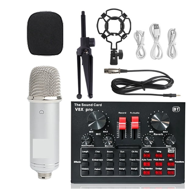 Wireless Karaoke Microphone Tripod WXH1000&BM900 USB Sound Card V8XPRO Professional Studio Condenser Microphone For PC Phone MIC