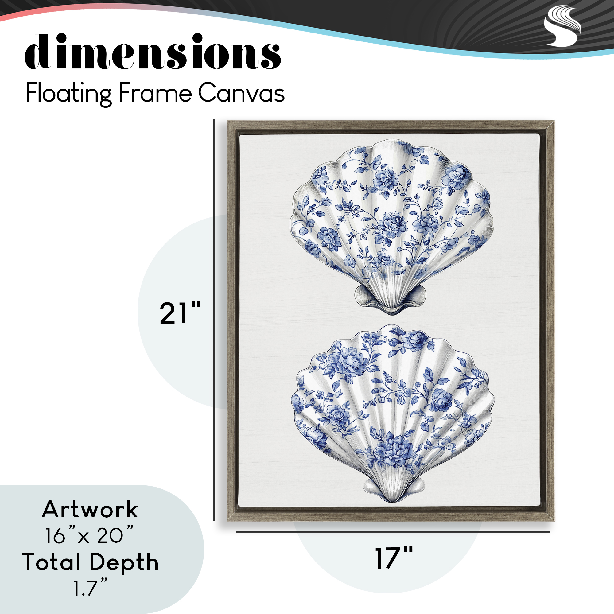 Delicate Toile Seashells Brown Framed Floater Canvas Wall Art, design by Lettered and Lined