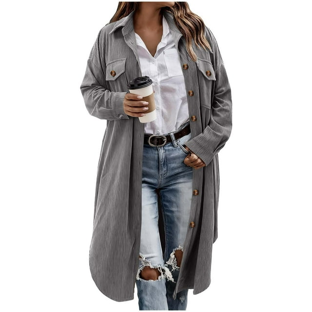 Longs Cardigans pour Femmes, Cardigan à Manches Longues à Boutons avec Poches Poitrine, Manteaux Longs pour Femmes