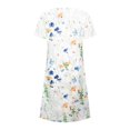 thumbnail image 4 of QJUHUNG Midi pour Femme Été Décontracté en Vrac Boho Imprimé Floral Col Rond Manches Courtes Genou Longueur Robe Froncée avec Poches, 4 of 4