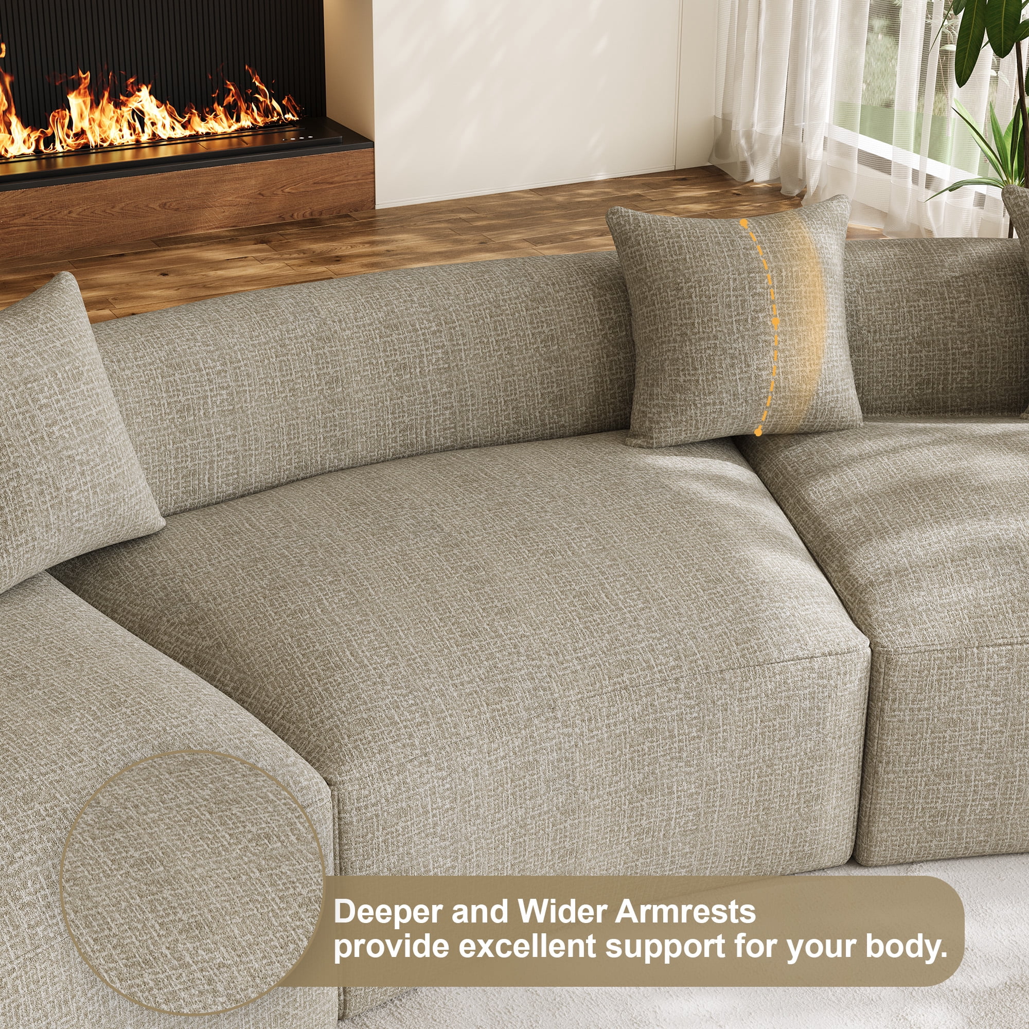 Wiilayok Modern Chenille Sofa,Curved Sofa with Deep Seat,Cloud Compression Sofa Couch for Living Room,No Assembly,Light Brown