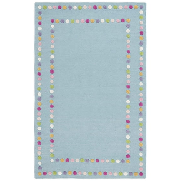 SAFAVIEH Kids Bordered Bold Polka Dots Area Rug, Blue/Pink, 3' x 5'