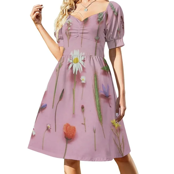 Vestido de manga corta con flores silvestres, elegantes vestidos de fiesta para mujer, ropa de mujer