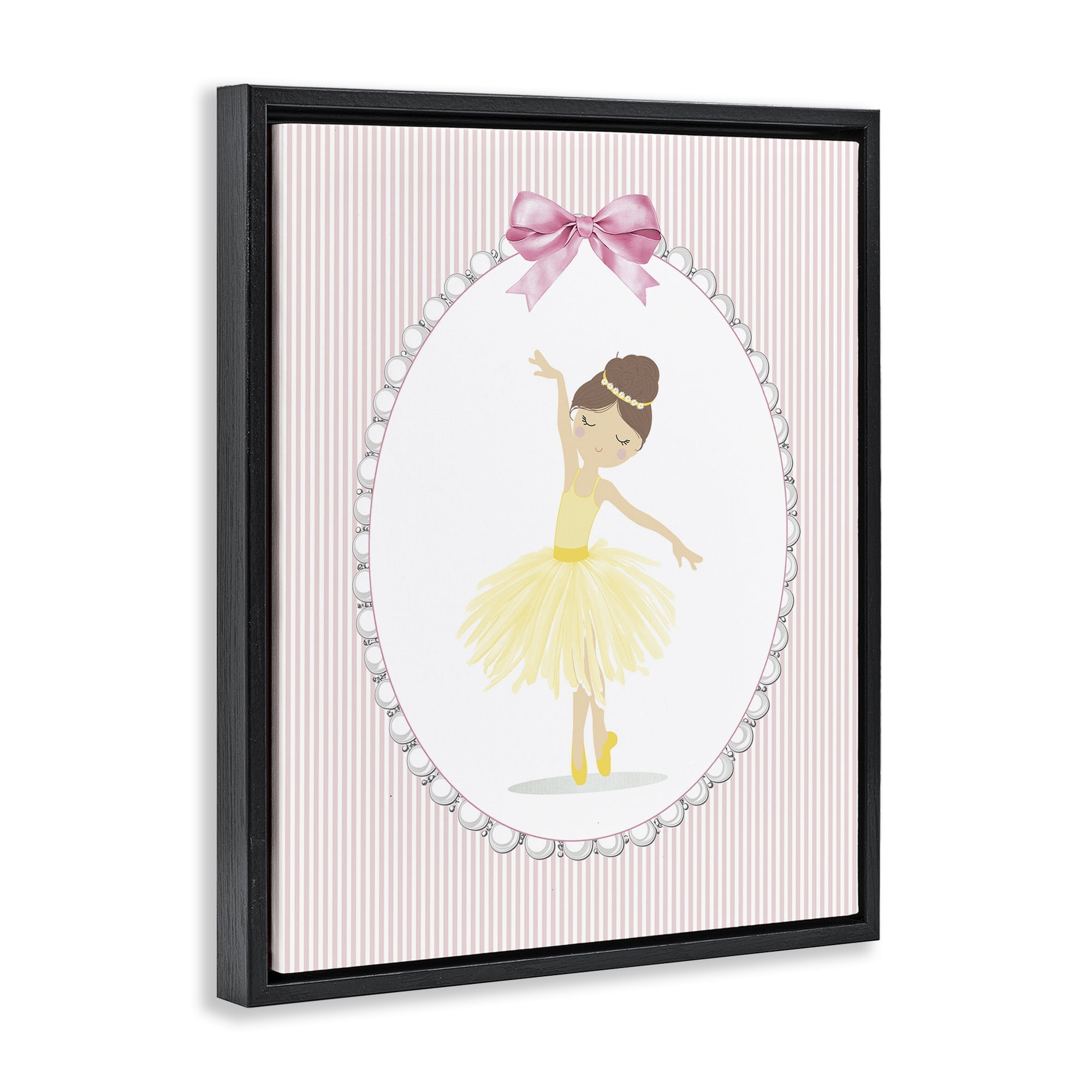 Stupell Industries Dainty Dance on Stripes Black Framed Floater Canvas Wall Art, design by Christine Simpson Art