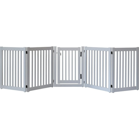 Dynamic Accents Highlander Series Solid Wood Pet Gate - 5 Panel Walk Through - Pumice Grey-Color:Pumice Grey,Style:32" High - 5 Panel Walk Through