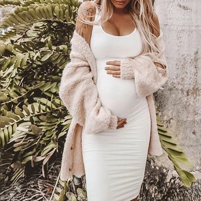 Qarigey Vestido Mujer Embarazada Sin Mangas Vestido Corto Mujer Embarazada Sin Mangas Color Sólido Ropa De Verano Prendas para la parte del cuerpo Blanco METRO