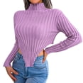 thumbnail image 1 of Suéter de mujer de cuello alto de manga larga asimétrico de moda de mujer Casual Fit suéter púrpura M, 1 of 6
