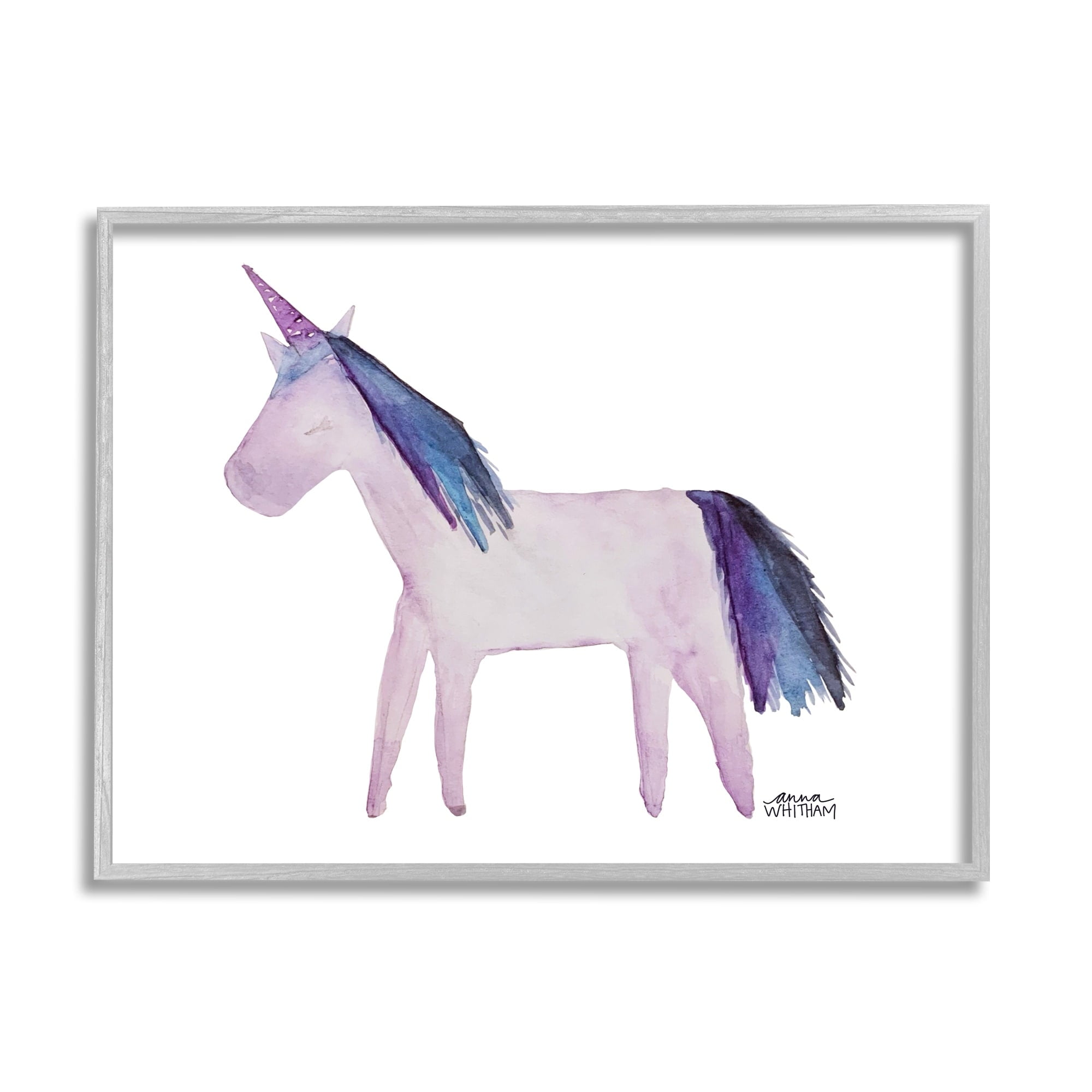 Stupell Industries Purple Fantasy Unicorn Pony Watercolor Effect Painting Framed Wall Art, 30 x 24, Design by Anna Whitham