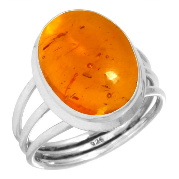 925 Sterling Silver Ring For Women - Teens Orange Amber Gemstone Silver Ring Size 6.5 November Birthstone Handmade Silver Ring Size 6.5 Halloween Gift For Sister 925 Silver Gemstone Jewelry