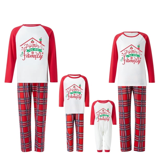 Pijama familiar navideño con traje, camiseta impresa con letras de manga larga con pantalones a cuadros ; Mamá-XXL