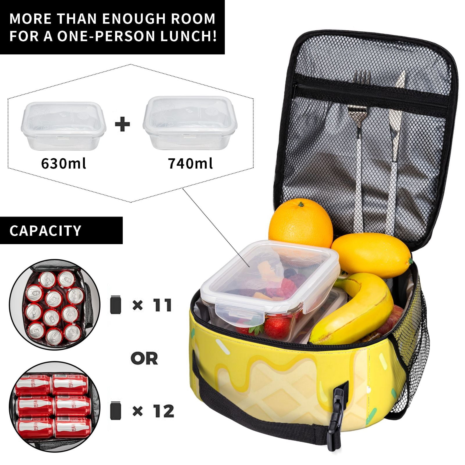 Lunch Bag For Women Men Insulated Portable Lunch Box Bento Box Office Picnic Travel Cooler Bag Ice Cream Yellow