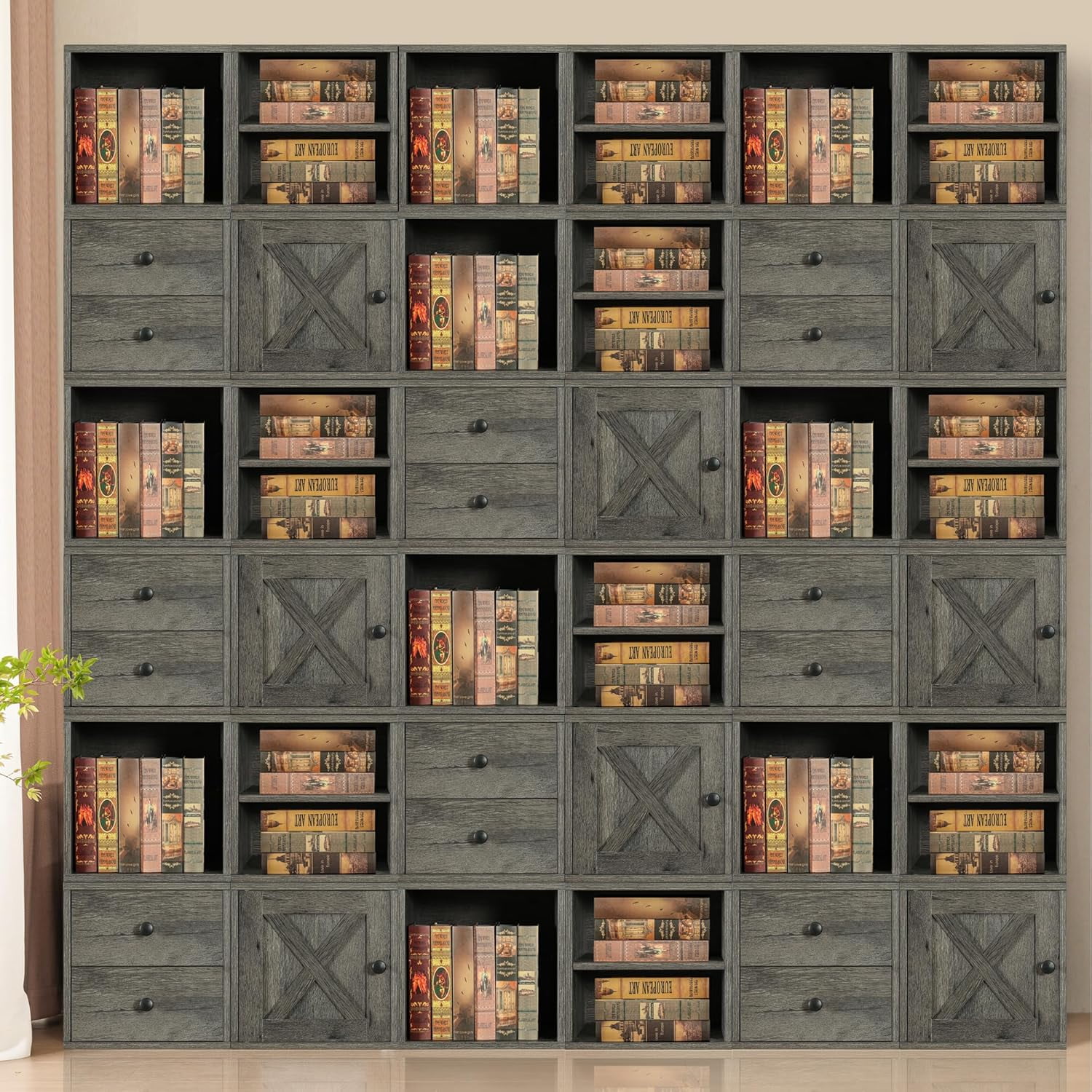 Magic DIY Cube Storage Organizer Stackable Cubes for Home Books Clothes Toy -Modular Cubby Storage System -Office Cubical -Bookcase Closet (French Oak,Door Cube)