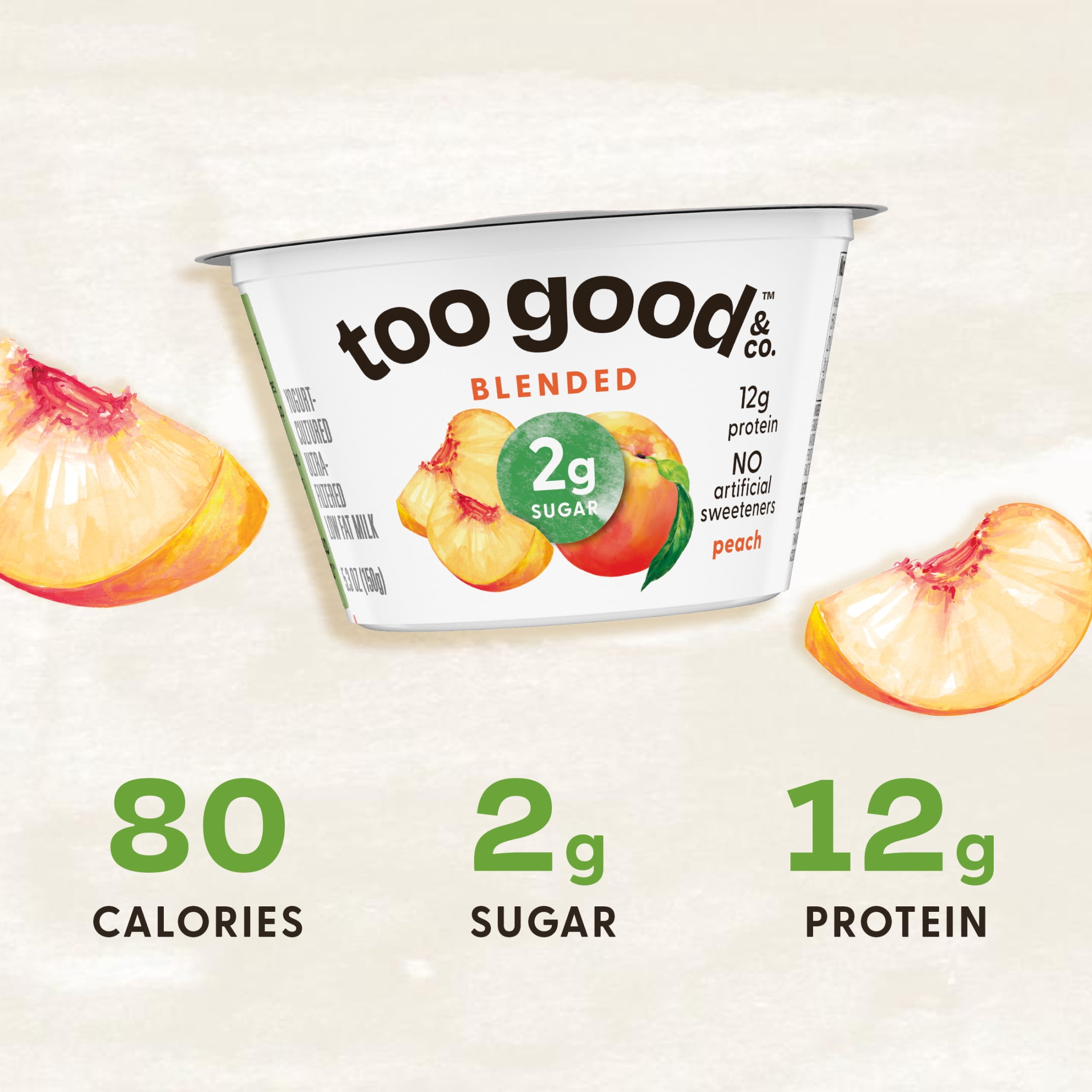 Too Good & Co. Blended Peach Yogurt-Cultured Ultra-Filtered Low Fat Milk Product Cup, 5.3 oz