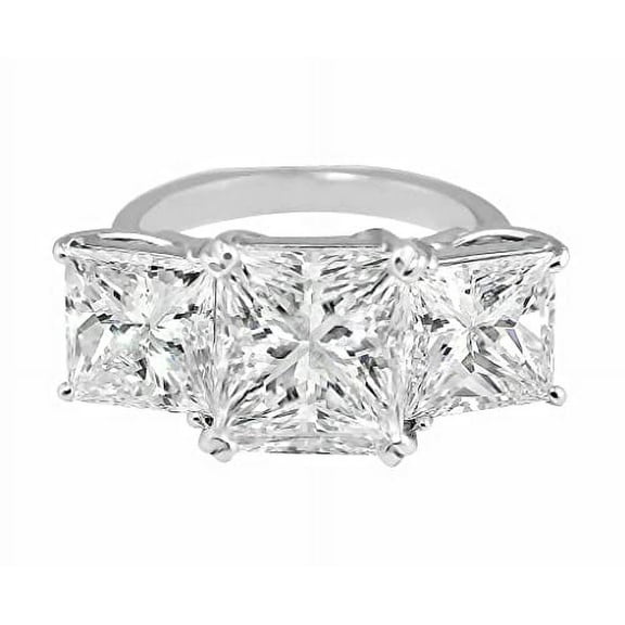HeartsAndYou 3ct Princess Cut Moissanite Three Stone Solitaire Engage Ring 18k White Gold over Silver