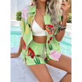 thumbnail image 2 of Women'S Soft Summer Floral Tropical Print V Neck Tee Short Sleeve Button Top Shorts 2 Piece Sets Green Bottom Fruit L, 2 of 8