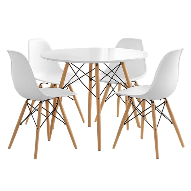 Set Comedor Mesa Redonda 80cm + 4 Sillas Eames blanco
