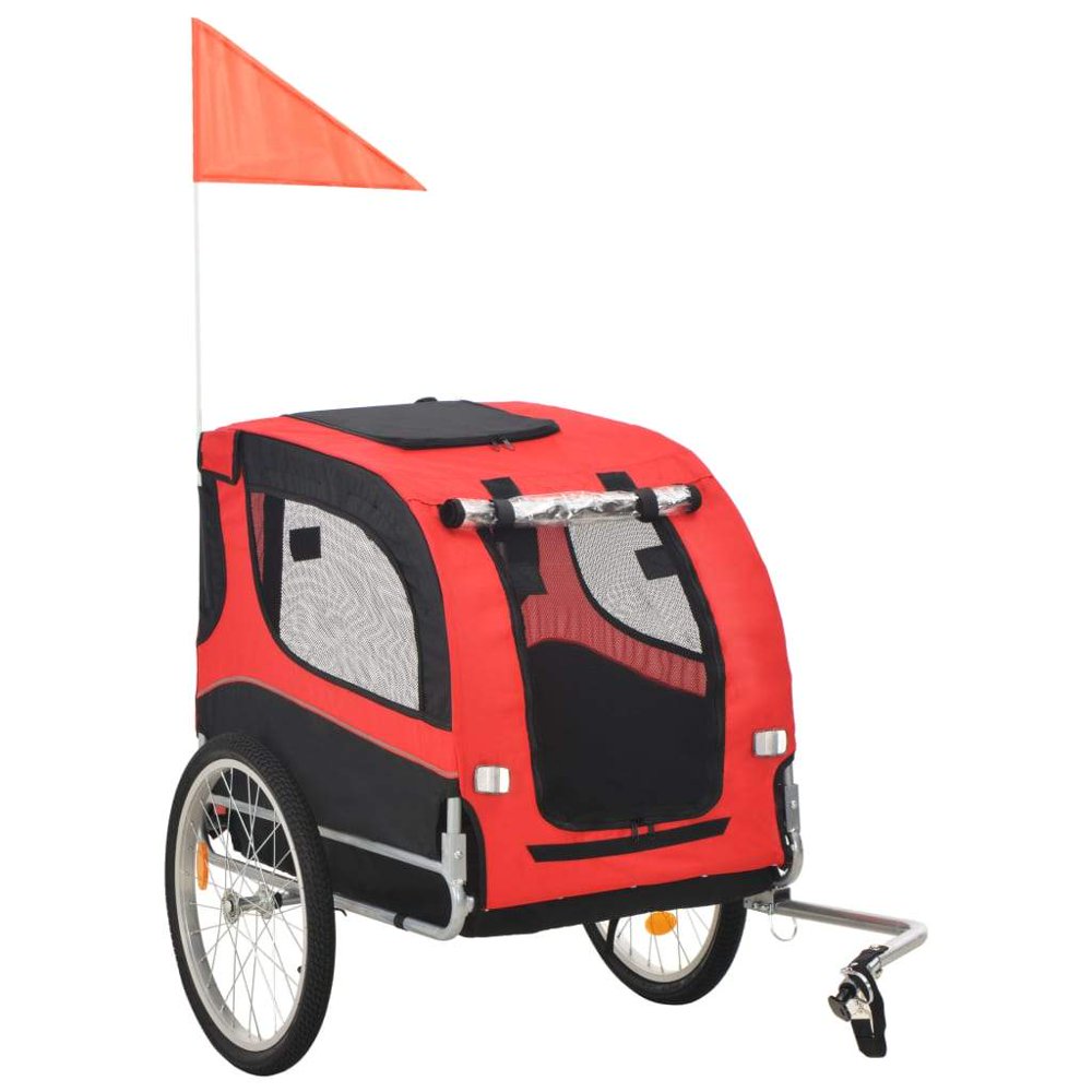 vidaXL Dog Bike Trailer Foldable Sturdy Pet Flag Stroller Jogger Orange/Red
