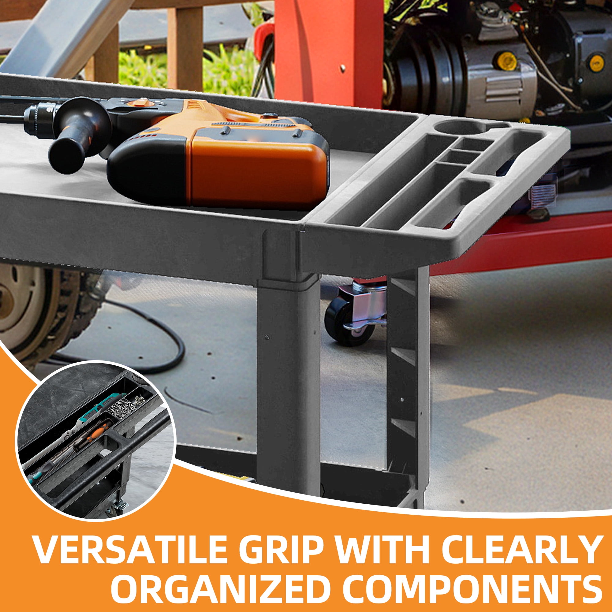 Uforic Rolling Utility Cart with Lockable Wheels, High Density Polyethylene Gray