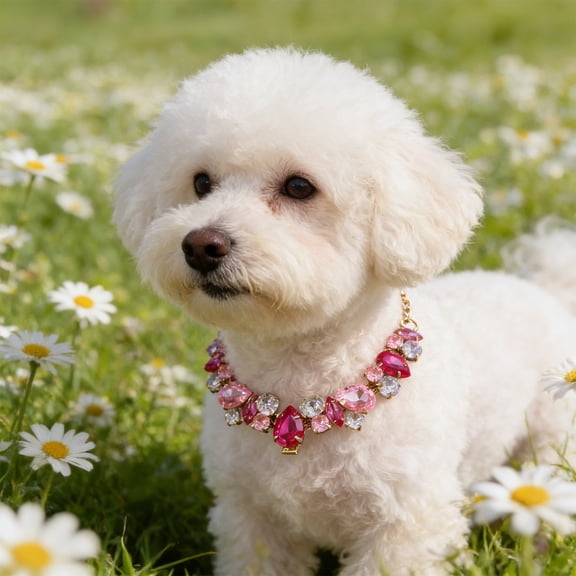 AuroraX Bling Crystal Pet Necklace Adjustable Rhinestone Dog Collar Sparkly Fashion Comfortable Lightweight Pet Supplies for Dog Cat Pink