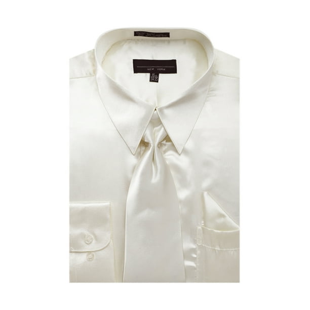 Sunrise Outlet Men's Solid Color Satin Dress Shirt Tie and Hanky Set