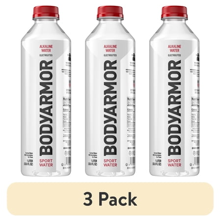 (3 pack) BODYARMOR SportWater Electrolyte Sports Drink Bottle, 1 Liter