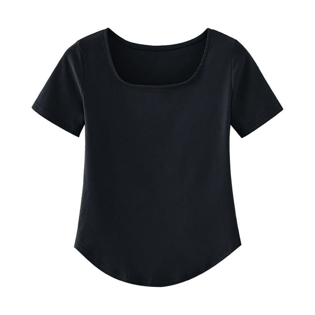 B91xZ Été T-Shirts pour Femmes Occasionnels Sweat-Shirts Col Rond Manches Courtes T-Shirts, Noir XL