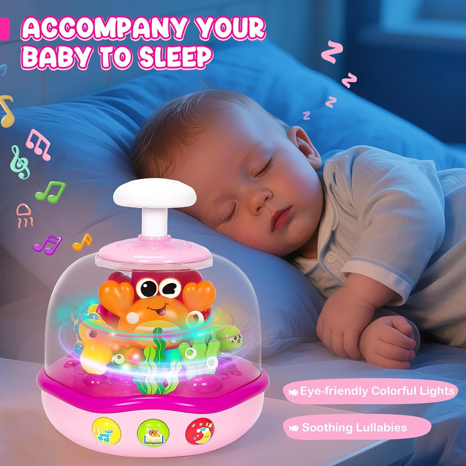 Aijohnny Baby Musical Learning Light up Toys, Infant Ocean Projector Rotating Music Box, Press to Glow & Spin Infant Toy,Christmas Birthday Gifts for 6-12 Month & 1-3 3-5 Year Old
