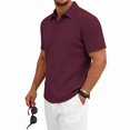thumbnail image 5 of Domzest Men's Collared Shirts Short Sleeve Button Down Shirt Summer Casual Striped Textured Beach Shirt Wine XL, 5 of 8
