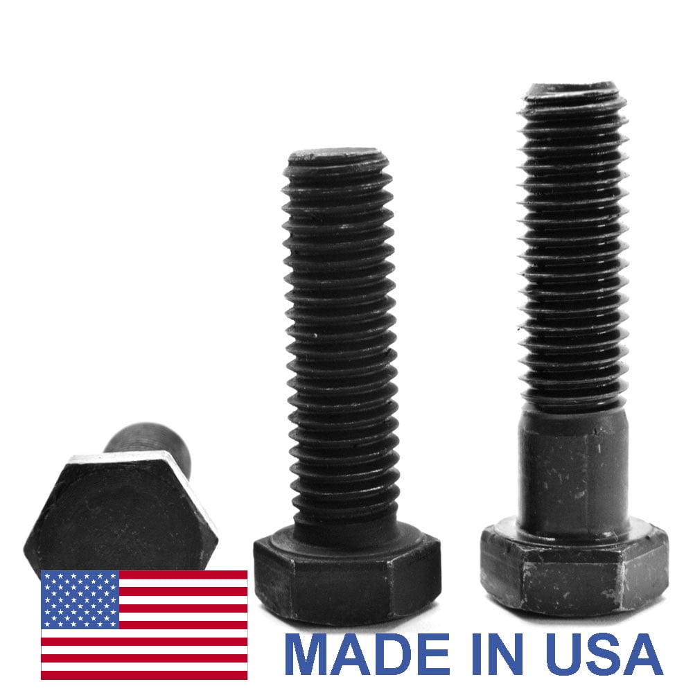 1/4"-28 x 6" (PT) Fine Thread Grade Hex Cap Screw (Bolt) USA Medium  Carbon Steel Black Oxide Pk 25