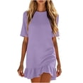 thumbnail image 4 of ClodeEU Women's Short Sleeve Crew Neck Ruffle Hem Mini Dress,Casual T-Shirt Swing Dress Purple,Women's Plus M, 4 of 6