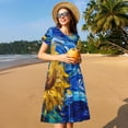thumbnail image 4 of Disketp Whimsical Sunflowers Night Sky para Vestido de Manga Corta para Mujeres, Vestidos de Verano para Mujeres, Casual y Holgado para la Playa, 4 of 6