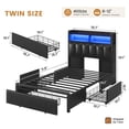 thumbnail image 2 of Toogaho Twin Size Bed Frame with 9 Storage Drawers & Bookcase Headboard, PU Upholstered Bed with LED Light & Charging Station, Heavy Duty Metal Slats, No Box Spring Needed,Black, 2 of 9
