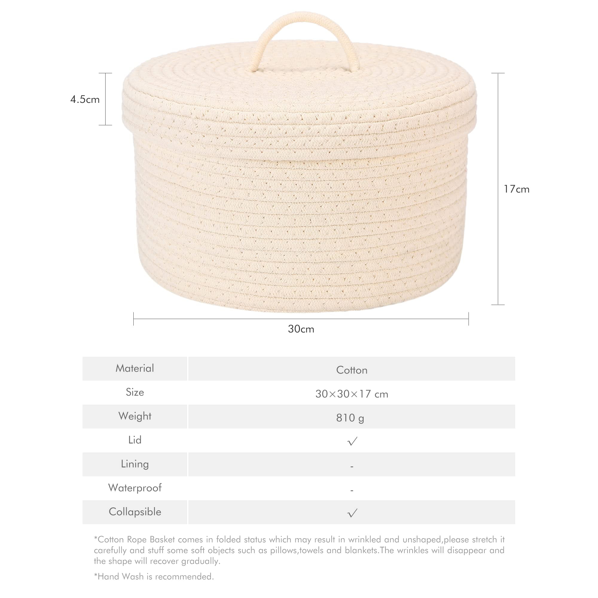 Sea Team Round Cotton Rope Storage Basket with Lid, Lidded Woven Storage Bin, Nursery Storage Container, Diaper Caddy, Baby Shower Basket, Box, Organizer, 11.8 x 11.8 x 6.7 Inches, Cream