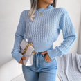 thumbnail image 3 of Vedolay Womens Fall Sweaters Women's Crewneck Cropped Sweater Oversized Long Sleeve Side Slit Pullover Tops,Blue S, 3 of 5