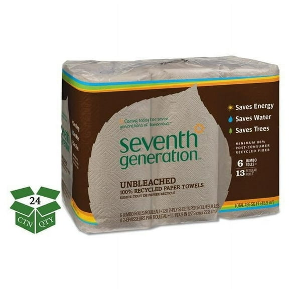 Seventh Generation SEV13737 11 x 9 in. Natural Unbleached 100 Percent Recycled Paper Kitchen Towel Rolls, Brown