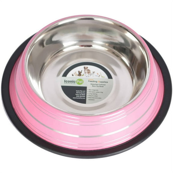 Iconic Pet Color Splash Stripe Non-Skid Pet Bowl, 8 Oz, Pink