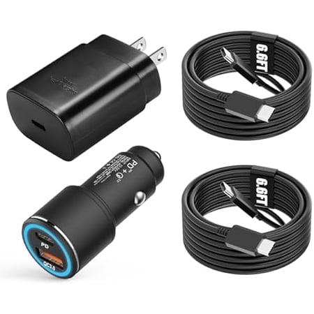 Quyaojz Samsung Super Fast Charger Type C Kit,25W PD USB C Wall/Car Charger for Samsung Galaxy S26/S25/S24/S23/S22/Plus/Ultra/FE/Note 20/10/A71,2020/2018 Pad Pro,with 2X USB C-to-C Cable(6.6ft)