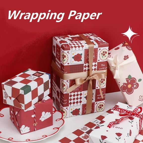 Lksixu 6 Sheet Valentine's Day Wrapping Paper, 19.5 x 27.5 inch 3 Style Folded Flat Red and White Kraft Gift Wrapping Paper DIY Craft Art Paper Gift Decoration Paper for Wedding Mother's Day Birthday
